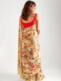 Pale yellow floral saree set