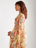 Pale yellow floral saree set