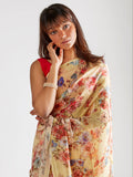 Pale yellow floral saree set