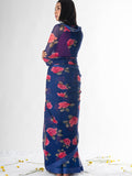 Deep blue floral saree set