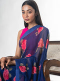 Deep blue floral saree set