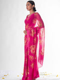 Fuchsia floral saree set