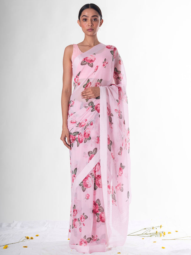 Baby pink floral saree set