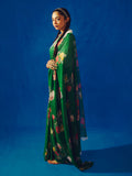 Emerald green floral saree set