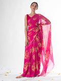 Fuchsia floral saree set