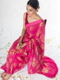 Fuchsia floral saree set