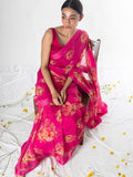 Fuchsia floral saree set