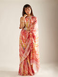 Multicolored geometric saree set