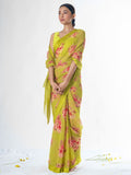 Lime green floral saree set