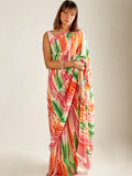 Multicolored geometric saree set