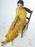 Lime green floral saree set