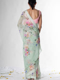 Mint green floral saree set