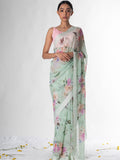 Mint green floral saree set