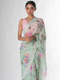 Mint green floral saree set
