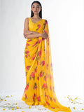 Mustard floral saree set