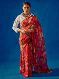 Fuchsia floral saree set