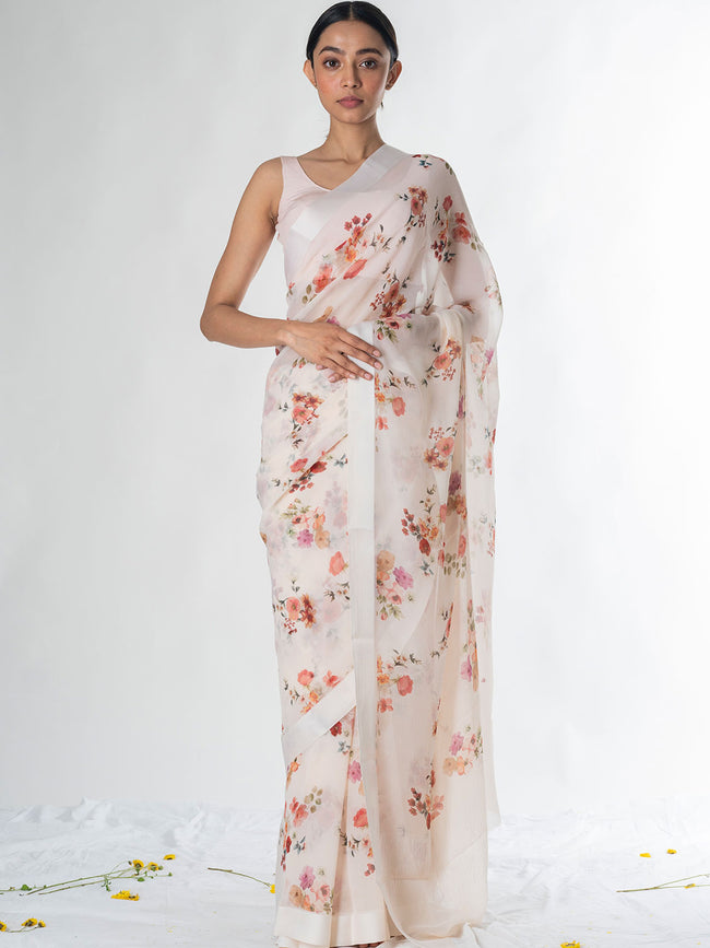 Off white floral saree set