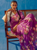 Deep purple floral saree set