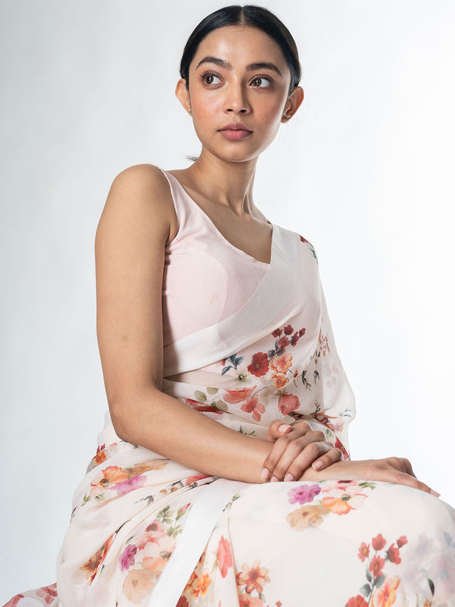 Off white floral saree set