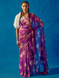 Deep purple floral saree set