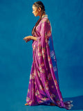 Deep purple floral saree set