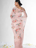 Baby pink floral saree set