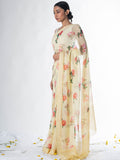 Pale yellow floral saree set