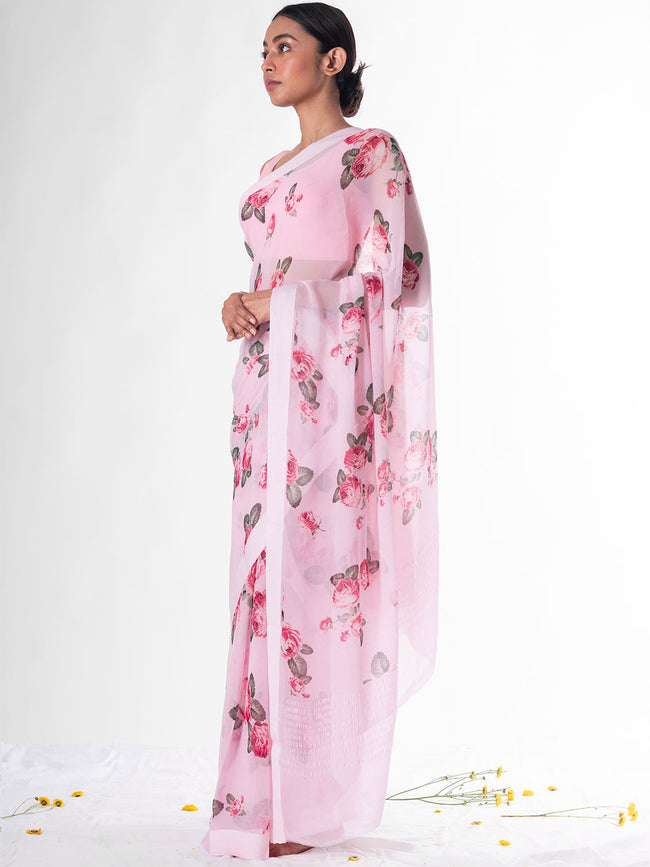 Baby pink floral saree set
