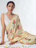 Pale yellow floral saree set