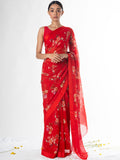 Red floral saree set