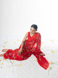 Red floral saree set
