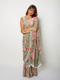 Dusty blue floral saree set
