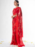 Red floral saree set