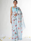 Sea blue floral saree set
