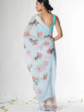 Sea blue floral saree set