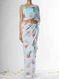 Sea blue floral saree set