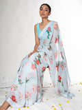 Sea blue floral saree set