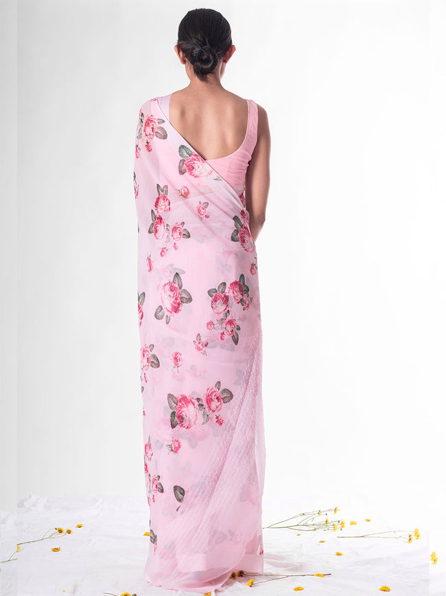 Baby pink floral saree set