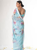 Sea blue floral saree set