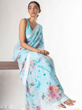 Sea blue floral saree set
