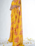 Mustard floral saree set