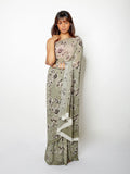 Pale Olive floral saree set