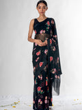 Black floral saree set