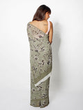 Pale Olive floral saree set