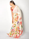 Ivory floral abstract saree set