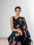 Black floral saree set