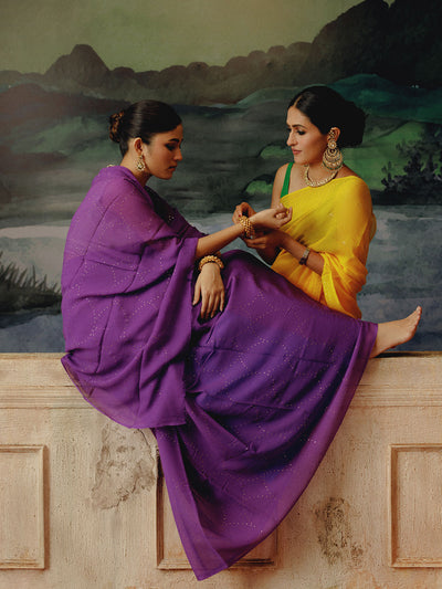 Hand Dyed Purple mukaish saree