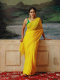 Hand Dyed Yellow mukaish saree