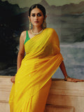 Hand Dyed Yellow mukaish saree