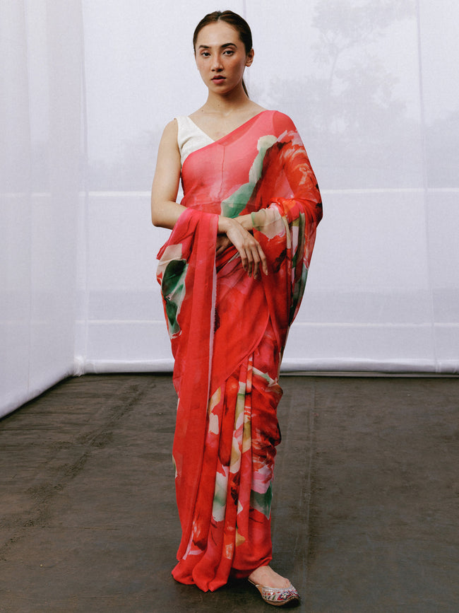 Large hand painted floral saree set